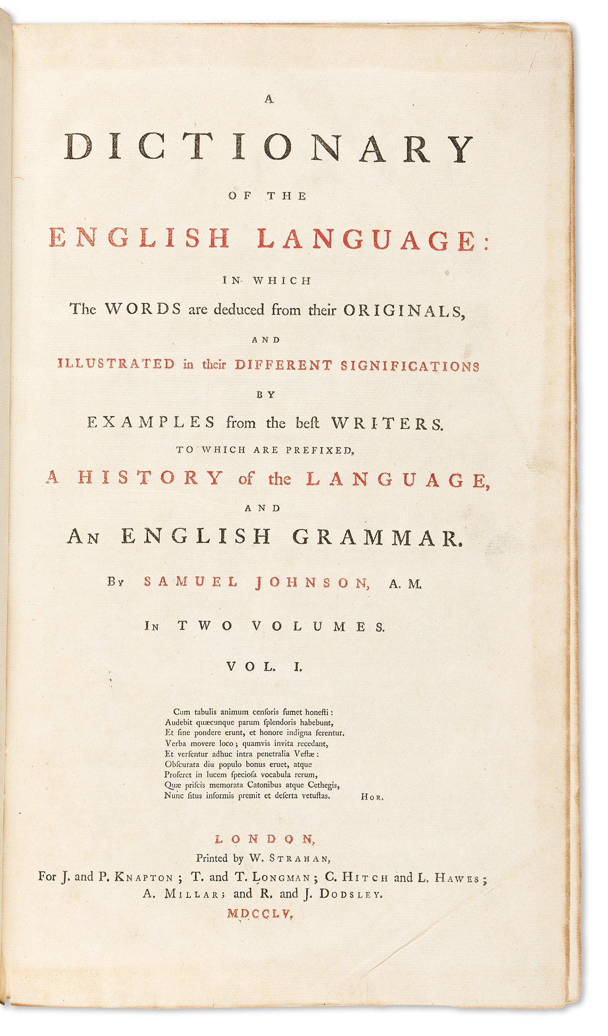 Johnson, Samuel (1709-1784) A Dictionary of the English Language.